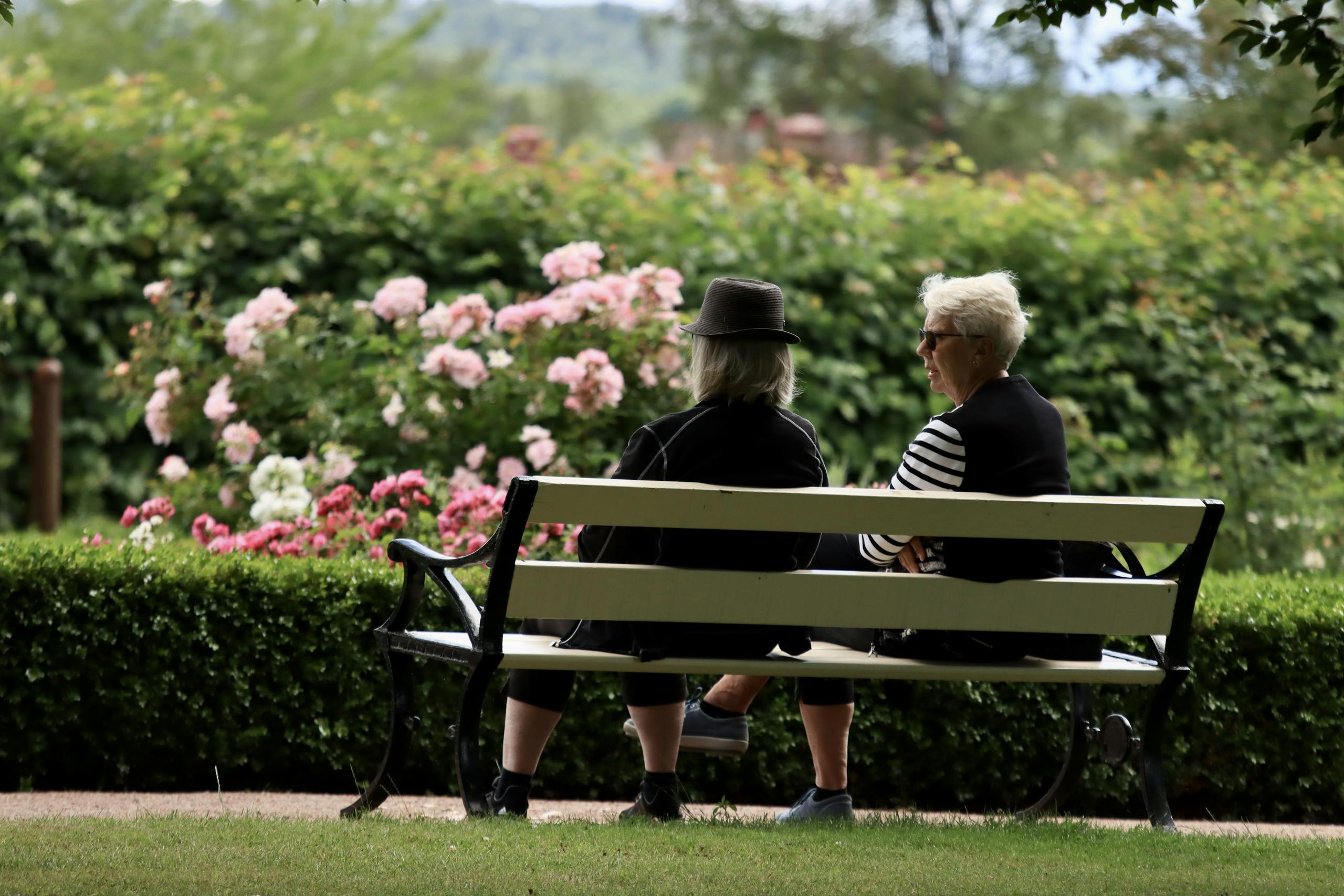 2 Men and Woman Sitting on Bench